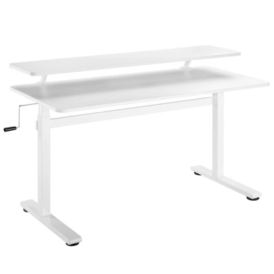 Tranzendesk Standing Desk With Clamp-On Shelf - 55" Sit To Stand Workstation With 55” Monitor Stand - White - Stand Steady 3 Tranzendesk Standing Desk With Clamp-On Shelf - 55" Sit To Stand Workstation With 55” Monitor Stand - White - Stand Steady