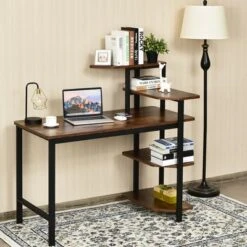 Costway Computer Desk Writing Study Table With Storage Shelves Home Office Rustic Brown 13 Costway Computer Desk Writing Study Table With Storage Shelves Home Office Rustic Brown -HOMCOM Sales Store GUEST b016b2ff daf4 440c a1bb 7083c227853d