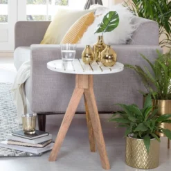 Amari Round Side Table With Brass Inlay Top White - Adore Decor 9 Amari Round Side Table With Brass Inlay Top White - Adore Decor -HOMCOM Sales Store GUEST b03bb694 b311 4e93 840e e892fc32bfeb