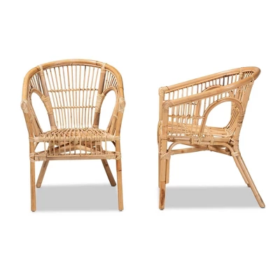 2pc Alleta Rattan Dining Chair Set Natural/Brown - Bali & Pari 3 2pc Alleta Rattan Dining Chair Set Natural/Brown - Bali & Pari
