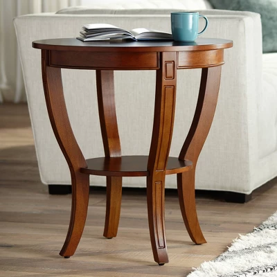 Elm Lane Farmhouse Rustic Cherry Wood Round Accent Side End Table 26" Wide Natural Curving Legs Living Room Home House Entryway 3 Elm Lane Farmhouse Rustic Cherry Wood Round Accent Side End Table 26" Wide Natural Curving Legs Living Room Home House Entryway