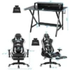 Costway Gaming Desk&Massage Gaming Chair Set W/ Footrest Monitor Shelf Power Strip White