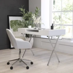 Merrick Lane Computer Desk Contemporary Granite White Writing Desk With Metal Crisscross Frame, Keyboard Tray And 2 Box Drawers -HOMCOM Sales Store GUEST b379ee92 2cec 41e7 ad71 b1b89d913d48