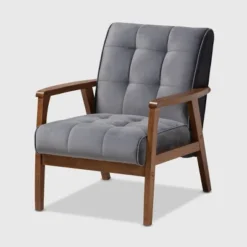 Asta Velvet Upholstered Wood Armchair - Baxton Studio -HOMCOM Sales Store GUEST b5f67c04 c372 4b99 837f b58e4f45f3a7
