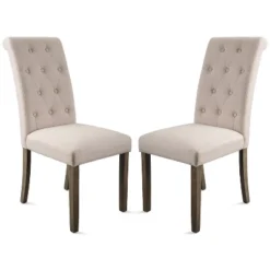 Set Of 2 Aristocratic Solid Wood Tufted Dining Chair-ModernLuxe