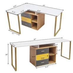 Costway 87'' Two Person Computer Desk Adjustable L-Shaped Office Desk W/Shelves & Drawers -HOMCOM Sales Store GUEST bcb323cc 4d50 40b6 8750 63861345c341