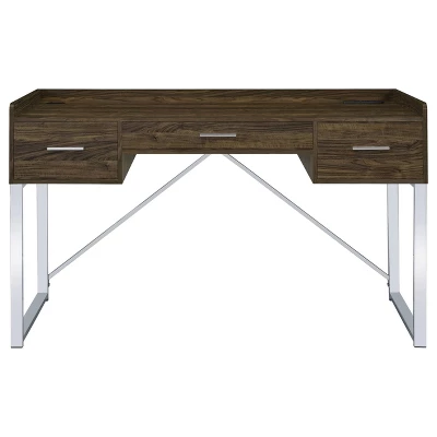 Angelica 3 Drawer Writing Desk Walnut - Coaster 5 Angelica 3 Drawer Writing Desk Walnut - Coaster - Image 3