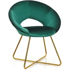 Costway Modern Velvet Accent Chair Upholstered Vanity Chair W/Golden Metal Leg PinkDark GreenGrey -HOMCOM Sales Store GUEST c24f4a26 91e4 4679 987b c4ad0a5986e0
