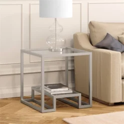 Metal Double Cross Legged Side Table In Nickel - Henn&Hart
