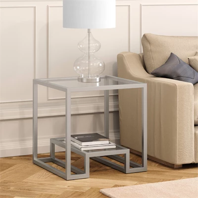 Metal Double Cross Legged Side Table In Nickel - Henn&Hart 3 Metal Double Cross Legged Side Table In Nickel - Henn&Hart