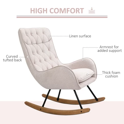 HomCom Mid-Century Tufted Wingback Fabric Rocking Chair 7 HomCom Mid-Century Tufted Wingback Fabric Rocking Chair - Image 5