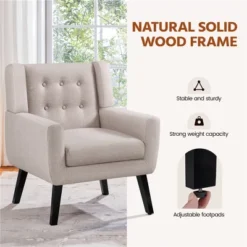 Yaheetech Button Tufted Armchair With Solid Wood Legs Beige -HOMCOM Sales Store GUEST c83193f2 6a2d 4657 a530 a334877a34b3