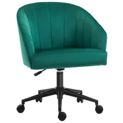 HOMCOM Retro Mid-Back Swivel Fabric Computer Desk Chair Height Adjustable With Metal Base, Leisure Task Chair On Rolling Wheels For Home Office, Green -HOMCOM Sales Store GUEST cad0f3f4 2754 4c0c a9b9 3b9c247ea943