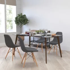 Merrick Lane Dining Table Rectangular 59" Glass Top Dining Room Table With Solid Beechwood Frame