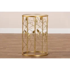 Anaya Glam Brushed Metal And Glass Leaf Accent End Table Gold - Baxton Studio -HOMCOM Sales Store GUEST cc5b4ab6 6f3e 4b95 8765 ef0dfc166147