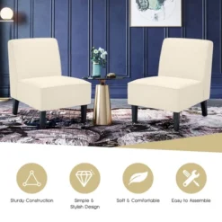 Costway Modern Armless Accent Chair Fabric Single Sofa WithRubber Wood Legs Beige/Gray -HOMCOM Sales Store GUEST cce3f03e 6822 4543 9860 feeb8773277b