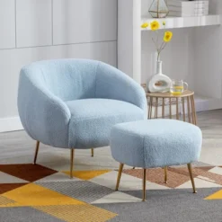 Modern Accent Chair, Teddy Short Plush Particle Velvet Armchair With Ottoman-ModernLuxe -HOMCOM Sales Store GUEST d29f0dfc 2c98 4603 9c34 439cac9fb65e
