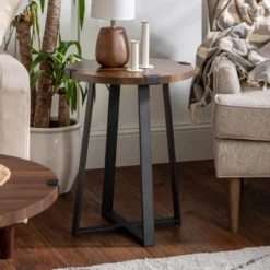 Set Of 2 Wrightson Urban Industrial Wrap Leg Round Side Tables Dark Walnut - Saracina Home -HOMCOM Sales Store GUEST d2f8f451 1409 4e8a 8656 658b9955e83a