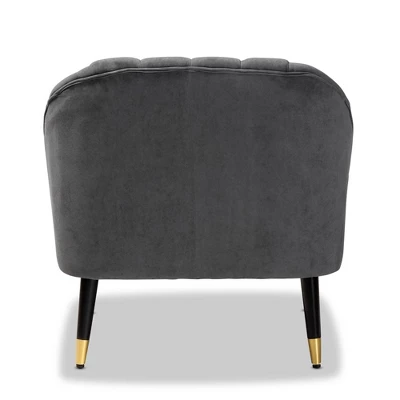 Ellard Velvet Fabric Upholstered Two-Tone Wood Accent Chair Gray/Dark Brown - Baxton Studio 7 Ellard Velvet Fabric Upholstered Two-Tone Wood Accent Chair Gray/Dark Brown - Baxton Studio - Image 5