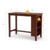 Costway Counter Height Pub Table Bar Table W/ Rubber Wood Legs & Storage Shelves