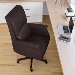 Merrick Lane Ergonomic Executive Office Chair With High Pillowed Back & Rolled Arms In Brown Faux Leather With Mahogany Finish Base -HOMCOM Sales Store GUEST d9b5cce4 b193 4206 8fc6 9455a7cdf8b1