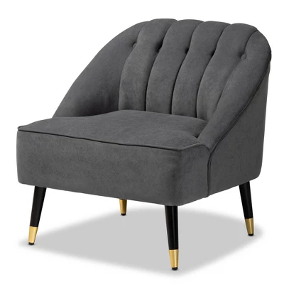 Ellard Velvet Fabric Upholstered Two-Tone Wood Accent Chair Gray/Dark Brown - Baxton Studio 4 Ellard Velvet Fabric Upholstered Two-Tone Wood Accent Chair Gray/Dark Brown - Baxton Studio - Image 2