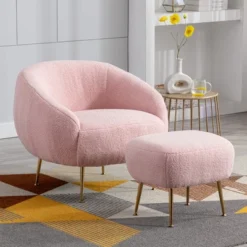Modern Accent Chair, Teddy Short Plush Particle Velvet Armchair With Ottoman-ModernLuxe -HOMCOM Sales Store GUEST dac1759a 42fe 4462 ba7f d276729673a2
