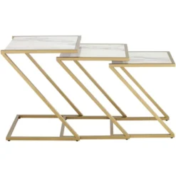 Kensington Hill Modern Gold Square Nesting Tables Set Of 3 19" Wide White Marble Tabletop For Living Room Bedroom Bedside Entryway -HOMCOM Sales Store GUEST db0aa3ff 6b13 435e 9c8c 25ae0f9822df