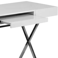 Merrick Lane Computer Desk Contemporary Granite White Writing Desk With Metal Crisscross Frame, Keyboard Tray And 2 Box Drawers -HOMCOM Sales Store GUEST dce60387 8e9a 4238 8ce4 9608c55d93ac