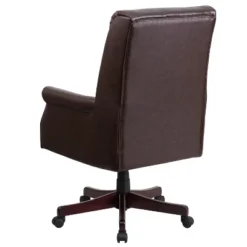 Merrick Lane Ergonomic Executive Office Chair With High Pillowed Back & Rolled Arms In Brown Faux Leather With Mahogany Finish Base -HOMCOM Sales Store GUEST dcf797db 13ad 4cfa 854d 47eacf9c53eb