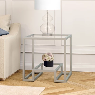 Metal Double Cross Legged Side Table In Nickel - Henn&Hart 6 Metal Double Cross Legged Side Table In Nickel - Henn&Hart - Image 4