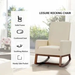 Costway Mid Century Retro Fabric Upholstered Rocking Chair Modern Armchair Beige 14 Costway Mid Century Retro Fabric Upholstered Rocking Chair Modern Armchair Beige -HOMCOM Sales Store GUEST df2417a6 dc13 411b 8f8b 0c40418b381f
