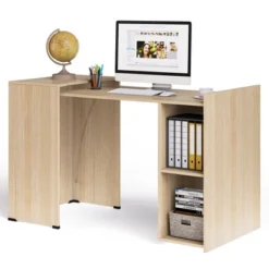 Costway Extendable Computer Desk Reversible Study Writing Desk W/ Mobile Shelves Natural/Brown -HOMCOM Sales Store GUEST e15bcbee b6f9 435a a549 d1e0c59c38b9