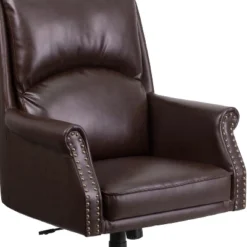Merrick Lane Ergonomic Executive Office Chair With High Pillowed Back & Rolled Arms In Brown Faux Leather With Mahogany Finish Base -HOMCOM Sales Store GUEST e2db2a3c 965c 4b9c a95d 61de7101ba39