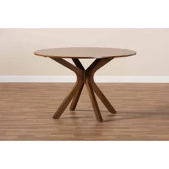 48" Kenji Wide Round Wood Dining Table Walnut - Baxton Studio -HOMCOM Sales Store GUEST e424572d 8275 4e65 9822 627b01c44245