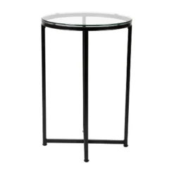 Flash Furniture Greenwich Collection End Table - Modern Clear Glass Accent Table With Crisscross Matte Black Frame -HOMCOM Sales Store GUEST e48fe935 8c2a 4aea be06 38df54a4556c