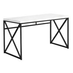 Monarch Specialties Computer Desk, Contemporary Home & Office Desk, Scratch-Resistant, 48” L, Glossy White Top, Black Legs