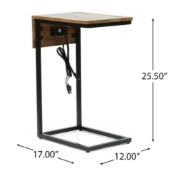 Oceola Modern Industrial Handcrafted Mango Wood C Shaped Side Table With Charging Port Natural/Black - Christopher Knight Home -HOMCOM Sales Store GUEST e742f58e 02e7 472a a9e5 0a323aabc98c