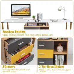 Costway 87'' Two Person Computer Desk Adjustable L-Shaped Office Desk W/Shelves & Drawers -HOMCOM Sales Store GUEST e86132bc bb8f 41e3 9aaf 0d37792c2d0b