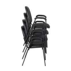 4pk Ace Vinyl Guest Stacking Chairs With Arms Midnight Black - Regency