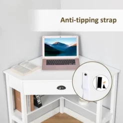 HOMCOM Corner Desk, Triangle Computer Desk With Drawer And Storage Shelves For Small Spaces, Home Office Workstation For Living Room, Or Bedroom -HOMCOM Sales Store GUEST f009786e a743 4b3a 8389 c09ab9801d36