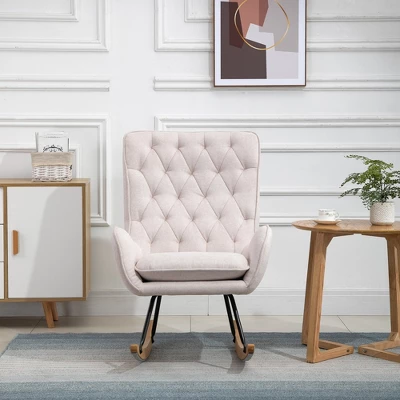 HomCom Mid-Century Tufted Wingback Fabric Rocking Chair 3 HomCom Mid-Century Tufted Wingback Fabric Rocking Chair