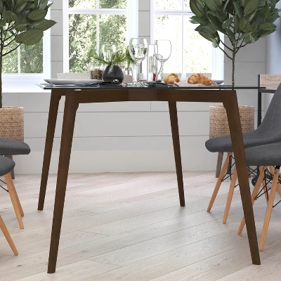 Merrick Lane Dining Table Rectangular 59" Glass Top Dining Room Table With Solid Beechwood Frame 3 Merrick Lane Dining Table Rectangular 59" Glass Top Dining Room Table With Solid Beechwood Frame - Image 2