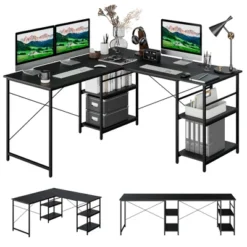Costway 95'' Convertible L-shaped Corner Computer Desk 2-Person Long Desk Shelves Rustic/Black/Grey/Natural -HOMCOM Sales Store GUEST f4e2d86a b653 43d0 9684 94a425868bb4