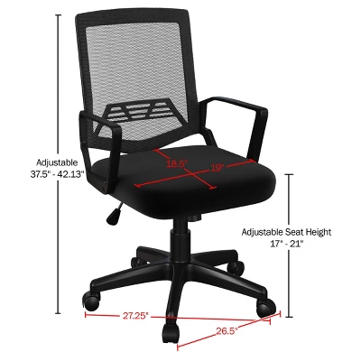 Office Chair - Adjustable Height Computer Chair With Wheels, Square Tilting Mesh Back, Foam Seat, Arms, Swivels In 360-Degrees By Lavish Home (Black) 3 Office Chair - Adjustable Height Computer Chair With Wheels, Square Tilting Mesh Back, Foam Seat, Arms, Swivels In 360-Degrees By Lavish Home (Black)