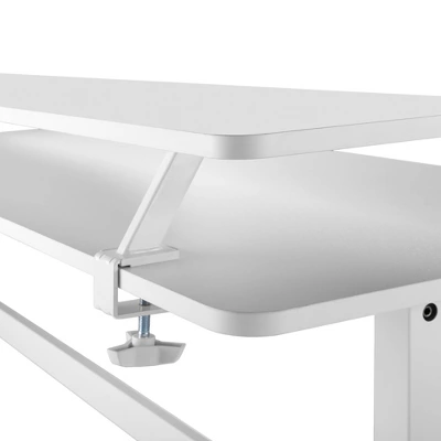 Tranzendesk Standing Desk With Clamp-On Shelf - 55" Sit To Stand Workstation With 55” Monitor Stand - White - Stand Steady 11 Tranzendesk Standing Desk With Clamp-On Shelf - 55" Sit To Stand Workstation With 55” Monitor Stand - White - Stand Steady - Image 9