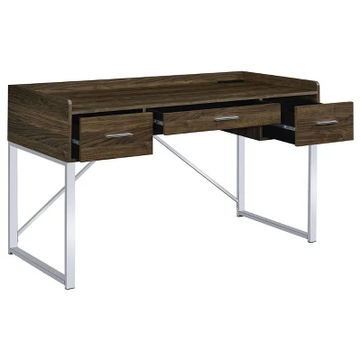 Angelica 3 Drawer Writing Desk Walnut - Coaster 4 Angelica 3 Drawer Writing Desk Walnut - Coaster - Image 2