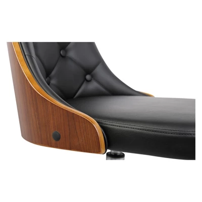 Diamond Mid-Century Office Chair In Chrome Finish With Tufted Black Faux Leather And Walnut Veneer Back - Armen Living 8 Diamond Mid-Century Office Chair In Chrome Finish With Tufted Black Faux Leather And Walnut Veneer Back - Armen Living - Image 6