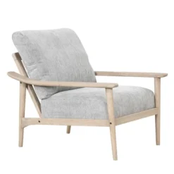 Oris 24.8" Wide Linen Upholstered Thick Seat Cushion Solid Wood Legs With Arm Chair With Vertical Slatted Back Accent Chair-The Pop Maison