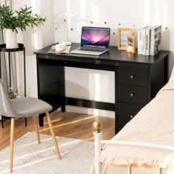 Computer Desk Study Writing Desk Home Office Workstation With 3 Drawers WhiteBlack